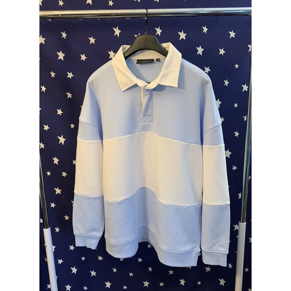 No Boundaries Oversized Fit 2XL Polo Sweatshirt Blue White Stripe Pullover NWT